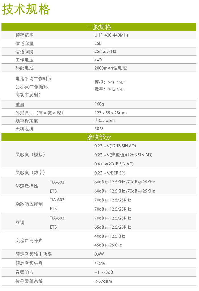 海能達(dá)TD350對講機技術(shù)規(guī)格