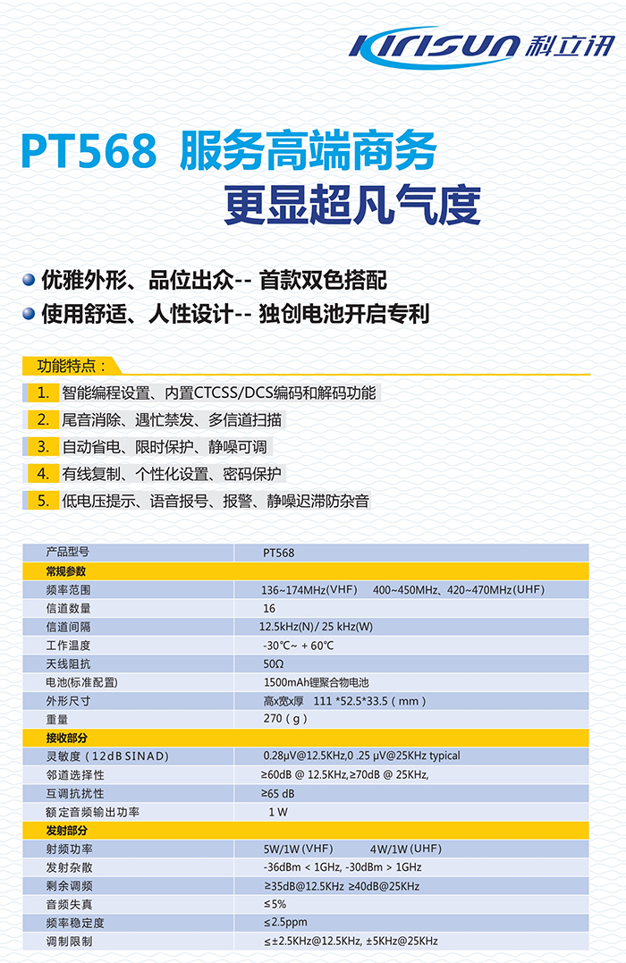 科立訊PT568對講機參數(shù)